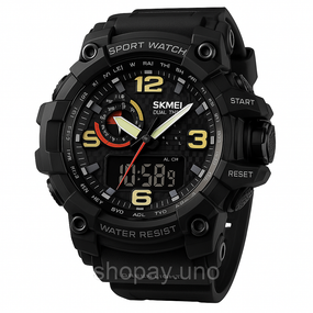Годинник наручний чоловічий SKMEI 1520BK BLACK, армійський годинник протиударний. Колір: чорний