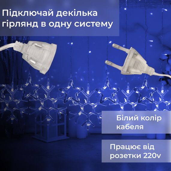 Гірлянда штора 3х0,9 м сніжинка зірка на 145 LED лампочок світлодіодна 10 шт Синій 1733066BL | Зображення 1