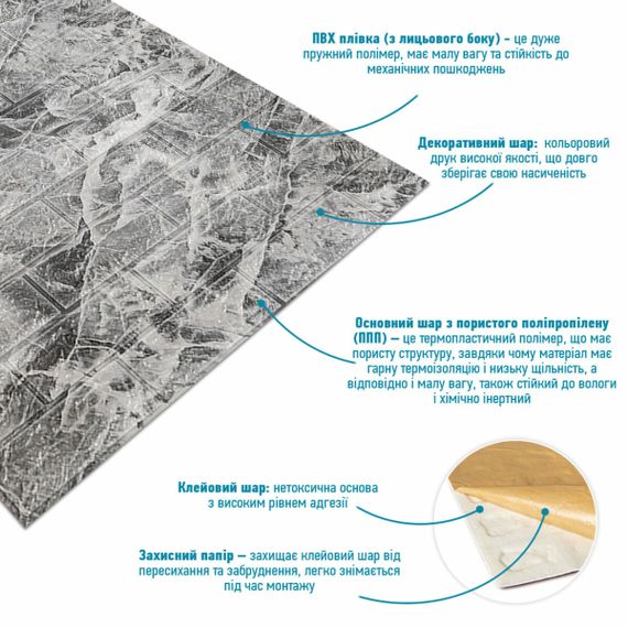 R061-2-20 Панель стінова у рулоні 3D 700мм*19,6м*2мм мармур чорний (D) SW-00002279 | Зображення 2