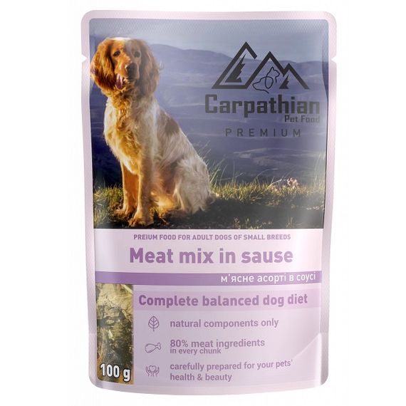 Carpathian MINI - МЯСНОЕ АСОРТИ в соусе Meat mix in sause для собак, пауч 100 г (24шт/уп).