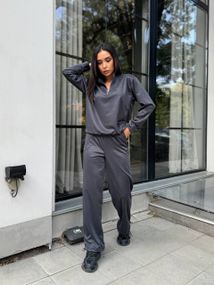 Женский спортивный костюм весна-осень свитшот и джоггеры NB24049 цвет графит, размер 54/56