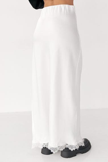 Сатинова довга спідниця з розрізом - білий цвет, L (є розміри) | Зображення 1
