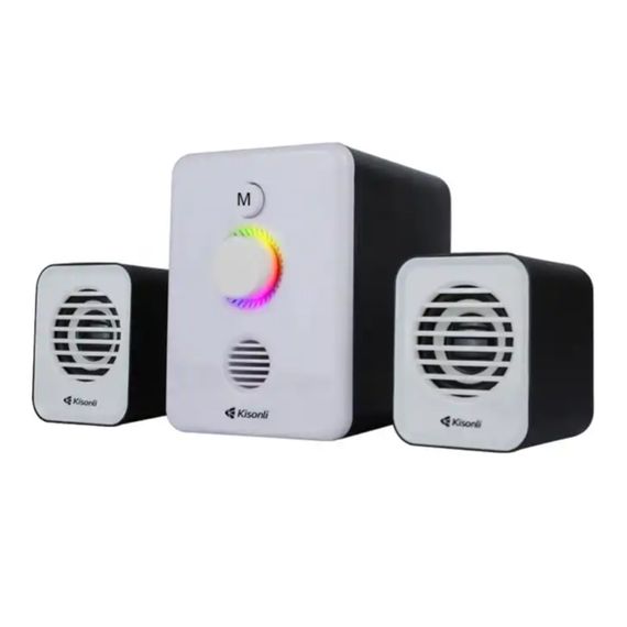 Колонки Kisonli U-3000BT, 5W+2x3W, USB/TF/BT/FM/AUX, с сабвуфером, DC: 5V, White, BOX, Q40