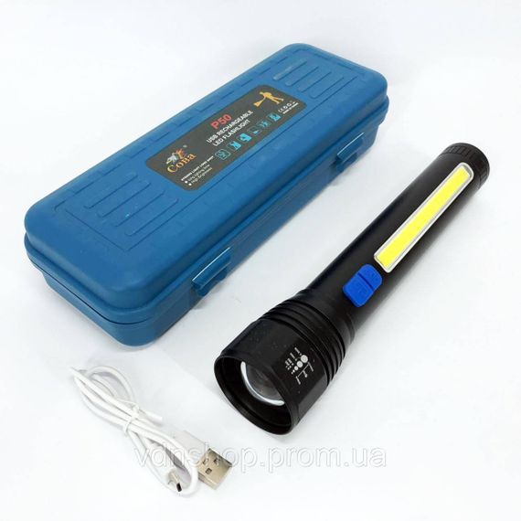 Светодиодный фонарик Аккумуляторный фонарь CB-C13-P50+COB, Портативный LED фонарь на батарее JT-97 | Зображення 7