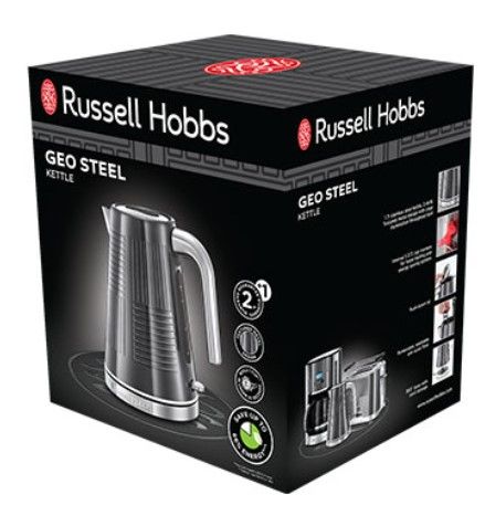 Чайник Russell Hobbs 25240-70 Geo Steel, 2400 Вт, 1,7 л, откидная крышка, подсветка, черный (25240-70) | Зображення 4