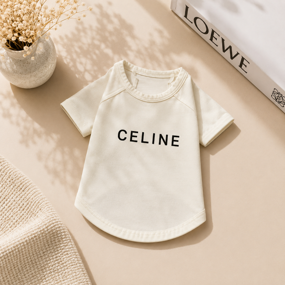 Брендовая футболка для собак Celine Beige | Стильная одежда для питомцев | Зображення 1