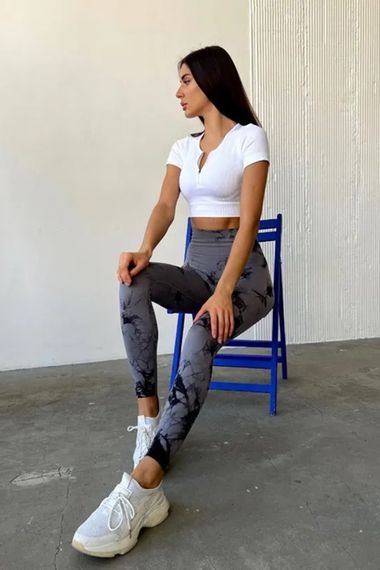 Легінси жіночі спортивні з пуш-ап Tie Dye 18713 L сірий мармур | Зображення 5