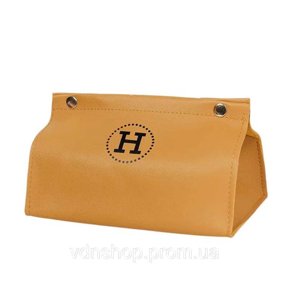 Серветниця з еко шкіри 20×7.5×11.5 см для серветок на кнопках Жовтий HP-3-213Y