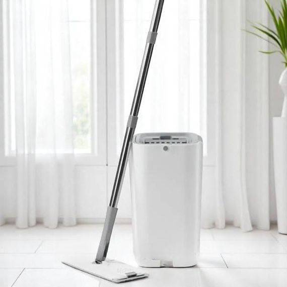 Комплект для уборки швабра лентяйка и ведро с отжимом 8л MOP Z1 Белое с серым