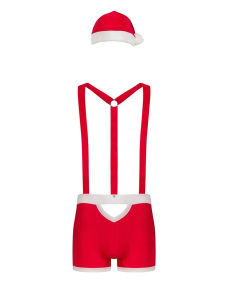 Мужской эротический костюм Санта-Клауса Obsessive Mr Claus 2XL/3XL, боксеры на подтяжках, шапочка с | Зображення 4