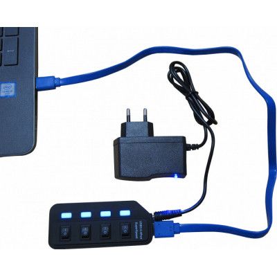 USB 3.0 HUB (концентратор) 4 порта с внешним блоком питания чёрный | Зображення 1
