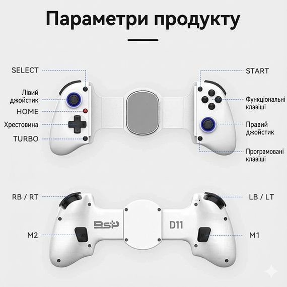Раздвижной беспроводной геймпад BSP-D11 для смартфона/планшета, iOS/Android/PC/Switch | Зображення 4