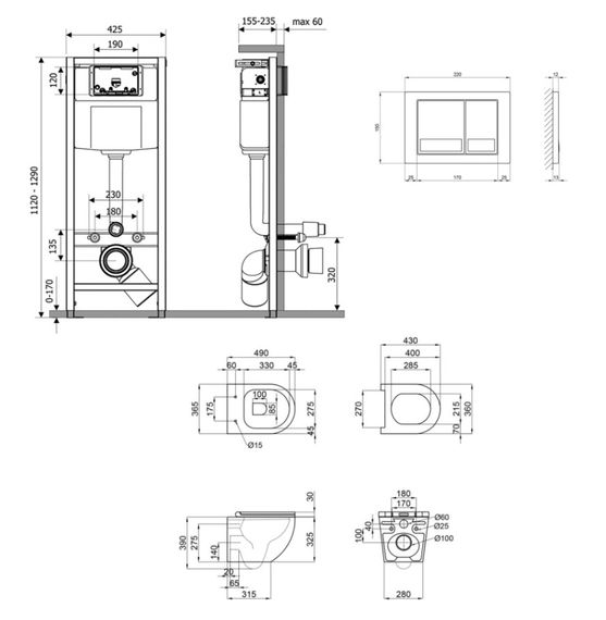 Набір Qtap Nest 4 в 1 підвісний унітаз Robin Ultra Quiet 490x365x325 + комплект інсталяції QT1333046EUQW45142 | Зображення 1