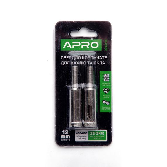 Свердло трубчасте з алмазним напиленням 12 мм (2 шт. у пачці) APRO 8303161 | Зображення 2