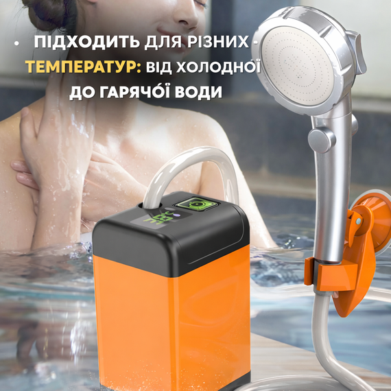 Портативний душ 3.7 В з дисплеєм температури, фільтром і регулюванням напору | Зображення 2