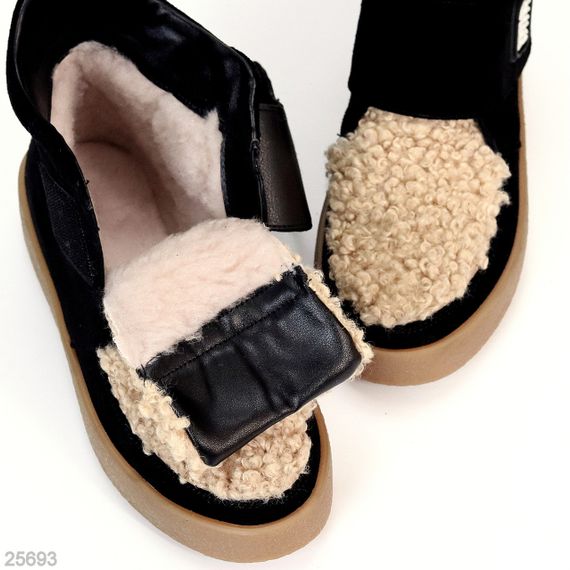 Молодежные черные замшевые зимние ботинки с бежевым мехом | Зображення 5