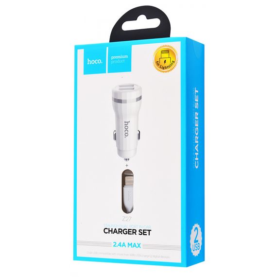 АЗП Hoco Z27 Staunch (2USB 2.4 A) (+кабель Lighthing) | Зображення 1