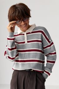 Кофта-поло у смужку вільного фасону - сірий цвет, ONE SIZE (є розміри)