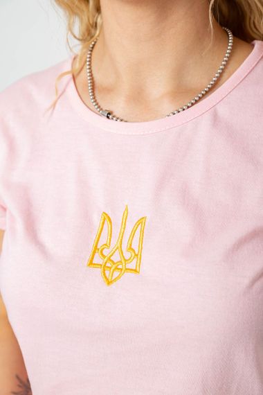 Футболка жіноча з вишитим тризубом, колір рожевий, 244R2213-2 | Зображення 4