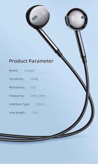 Навушники ESSAGER M15 3.5mm Earphone Black | Зображення 4