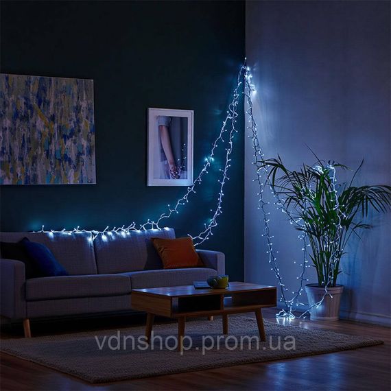 Новорічна гірлянда вулична 100 м 1000 LED із сонячною батареєю 8 режимів роботи чорний провід Біле світло SB1000L100MBW | Зображення 3