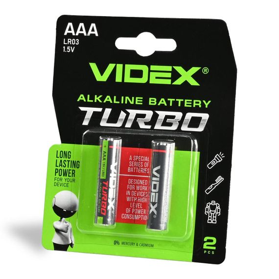 Батарейка лужна Videx LR03/AAA Turbo 2шт BLISTER | Зображення 1