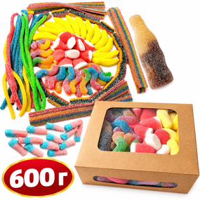 Подарочный бокс желейных конфет 600 г, кисло-сладкий микс мармелада Trolli и Vidal