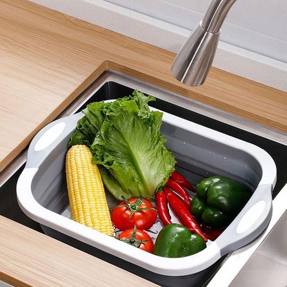 Складная разделочная доска для мытья и резки овощей 2в1, Chopping Board / Силиконовая доска-миска с клапаном | Зображення 2