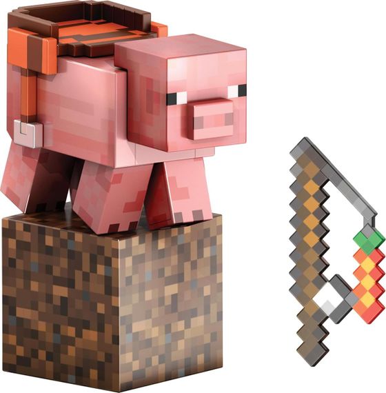 Фігурка Майнкрафт Свиня Оригінал Mattel Minecraft Pig з аксесуарами | Зображення 1