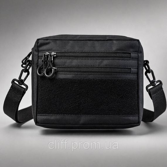 Тактическая сумка-мессенджер через плечо Cordura 600D с патч-панелью и креплением под баллончик, черная | Зображення 7