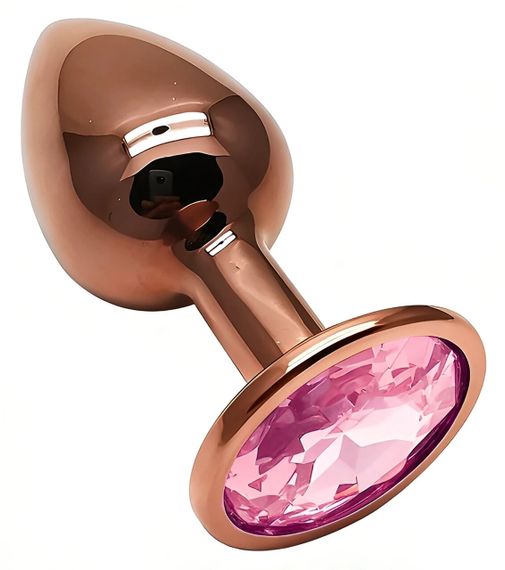 Анальна пробка EGZO Dark Gold S з рожевим кристалом, металева анатомічна Sex Aura | Зображення 1