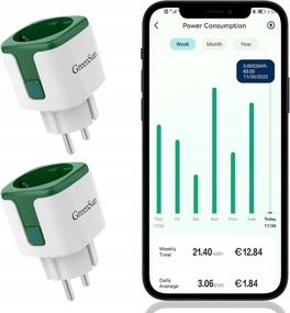 Розетка для умного дома GreenSun 16А 4000W с измерением потребления электроэнергии совместима с Alexa и Google