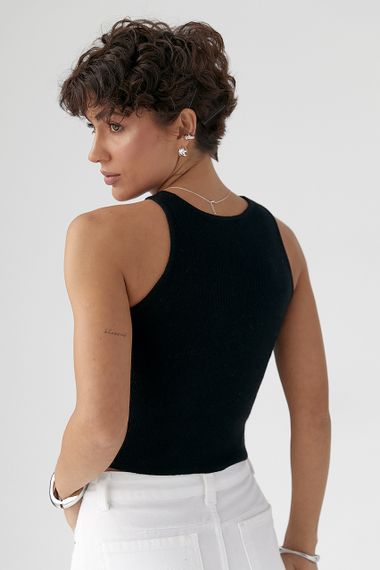 В'язана коротка майка в рубчик - чорний цвет, ONE SIZE (є розміри) | Зображення 1