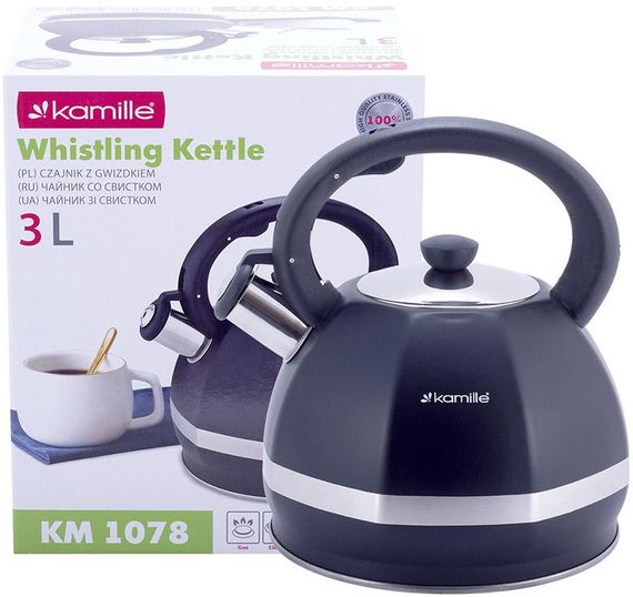 Чайник Kamille Marshmallow 3л з нержавіючої сталі зі свистком, чорний | Зображення 6