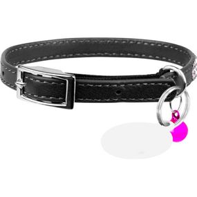 Ошейник для животных WAUDOG GLAMOUR "Цветочек" с резинкой и стразами для кошек (черный) (32551)