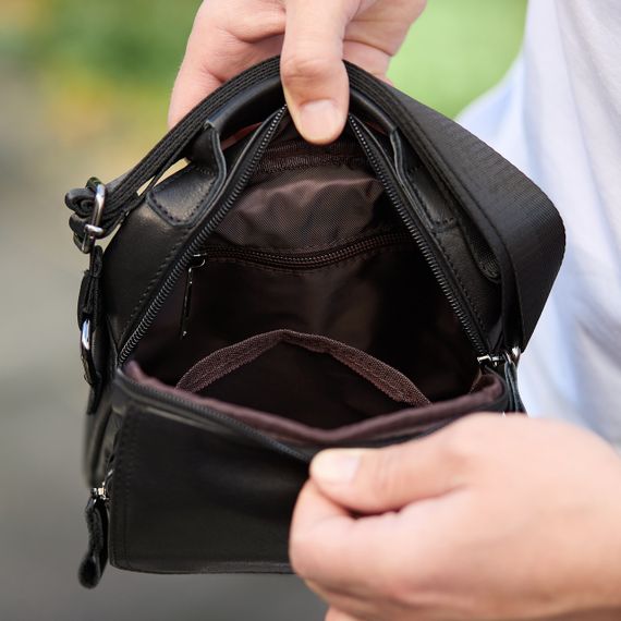 Сумка-барсетка чоловіча через плече шкіряна гладка чорна Tiding Bag TD-55467 | Зображення 3