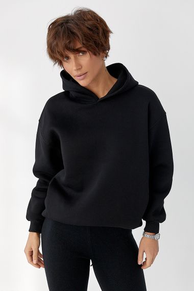 Тепле однотонне худі - чорний цвет, L (є розміри) | Зображення 4