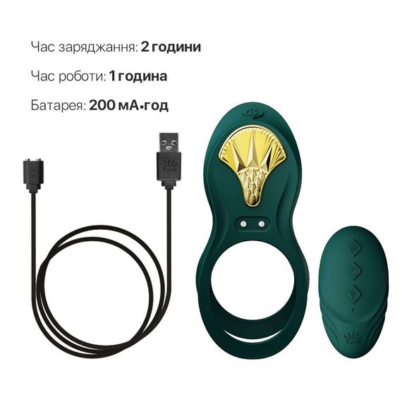 Смарт-ерекційне кільце Zalo BAYEK Turquoise Green, подвійне з ввідною частиною, пульт ДК | Зображення 5