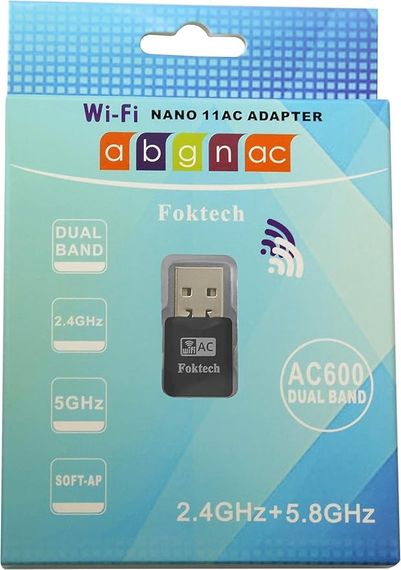 Foktech Wifi Dongle, AC600 802.11ac 2.4 5GHz Mini Wireless Network USB Wifi Adapter for PC Desktop Laptop Windows 11/10/8/7 | Зображення 6