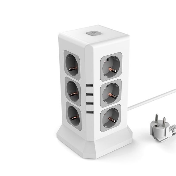 Мережевий фільтр SAFEMORE настільний, на 12 розеток + 4 USB виходи, 10A, 220-240V, 4000W, 2м, White