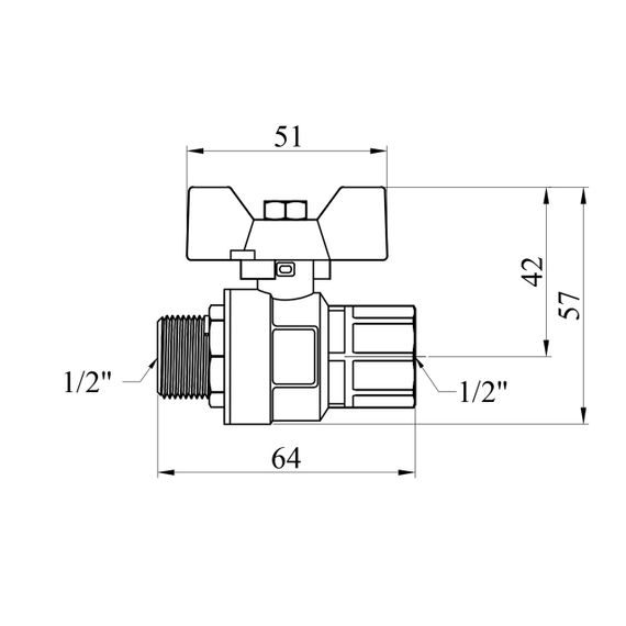 Кран кульовий Kroner 1/2" ВЗ PN40 метелик, нікельований | Зображення 1