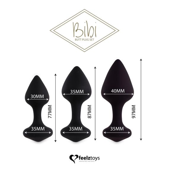 Набор силиконовых анальных пробок FeelzToys - Bibi Butt Plug Set 3 pcs Black | Зображення 1