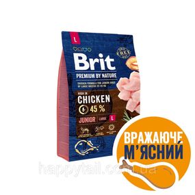 Корм Brit Premium by Nature Junior L для щенков крупных пород (25-45 кг), курица 3 кг