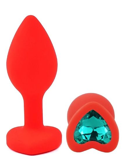 Анальна пробка EGZO Silicone Red Heart Plug S з кристалом, червона силіконова іграшка Sex Aura | Зображення 1