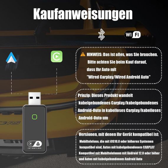 Беспроводной автомобильный адаптер Android и Carplay, беспроводной адаптер 2 в 1, преобразует проводной автомо | Зображення 6