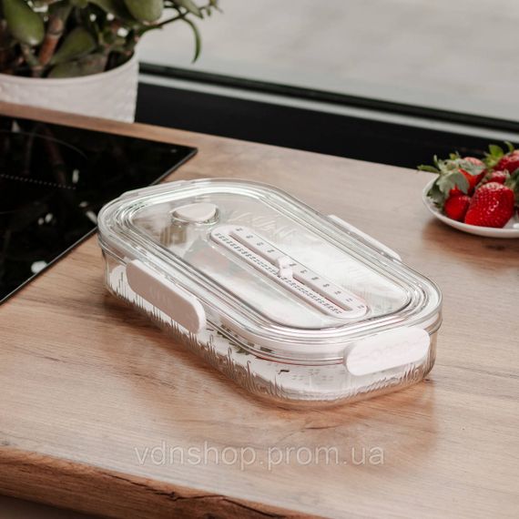 Контейнер для еды пластиковый 32.5х17.5х6 см пищевой контейнер с индикатором даты 1 л Белый HP-27-7 | Зображення 1