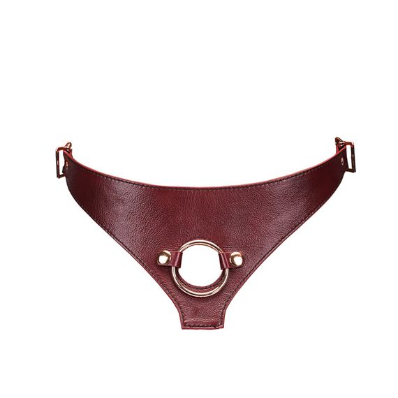 Шкіряні трусики для страпона Liebe Seele Wine Red Strap on Harness, універсальний розмір | Зображення 1
