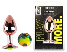 Анальная пробка EGZO Rose Gold Rainbow S розово-золотистая из стали с радужным кристаллом Sex Aura
