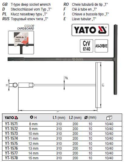Ключ торцевой тип Т M12 310х200 мм YATO Польша YT-1575 | Зображення 1