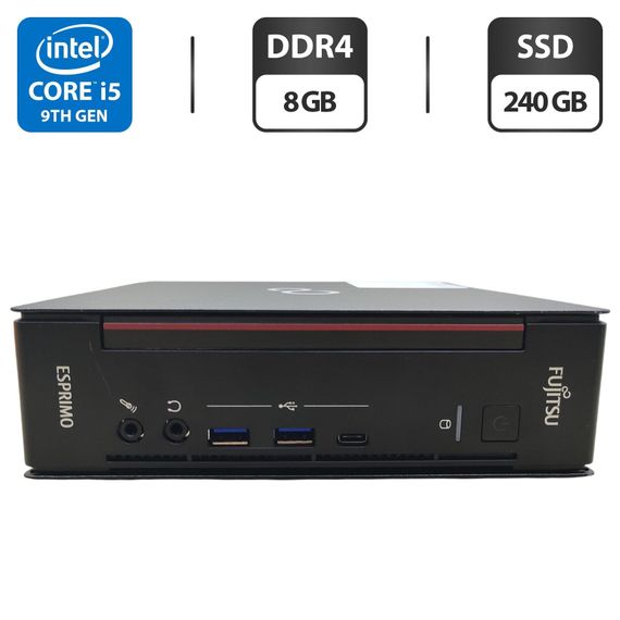 Неттоп Fujitsu Esprimo Q958 Mini USFF / Intel Core i5-9500T (6 ядер по 2.2 - 3.7 GHz) / 8 GB DDR4 / 240 GB SSD / Intel UHD Graphics 630 / Кабель живлення б/в